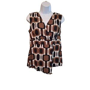 Cato Womens Wrap Top Small  Sleeveless Brown Black Geometric Boho Retro